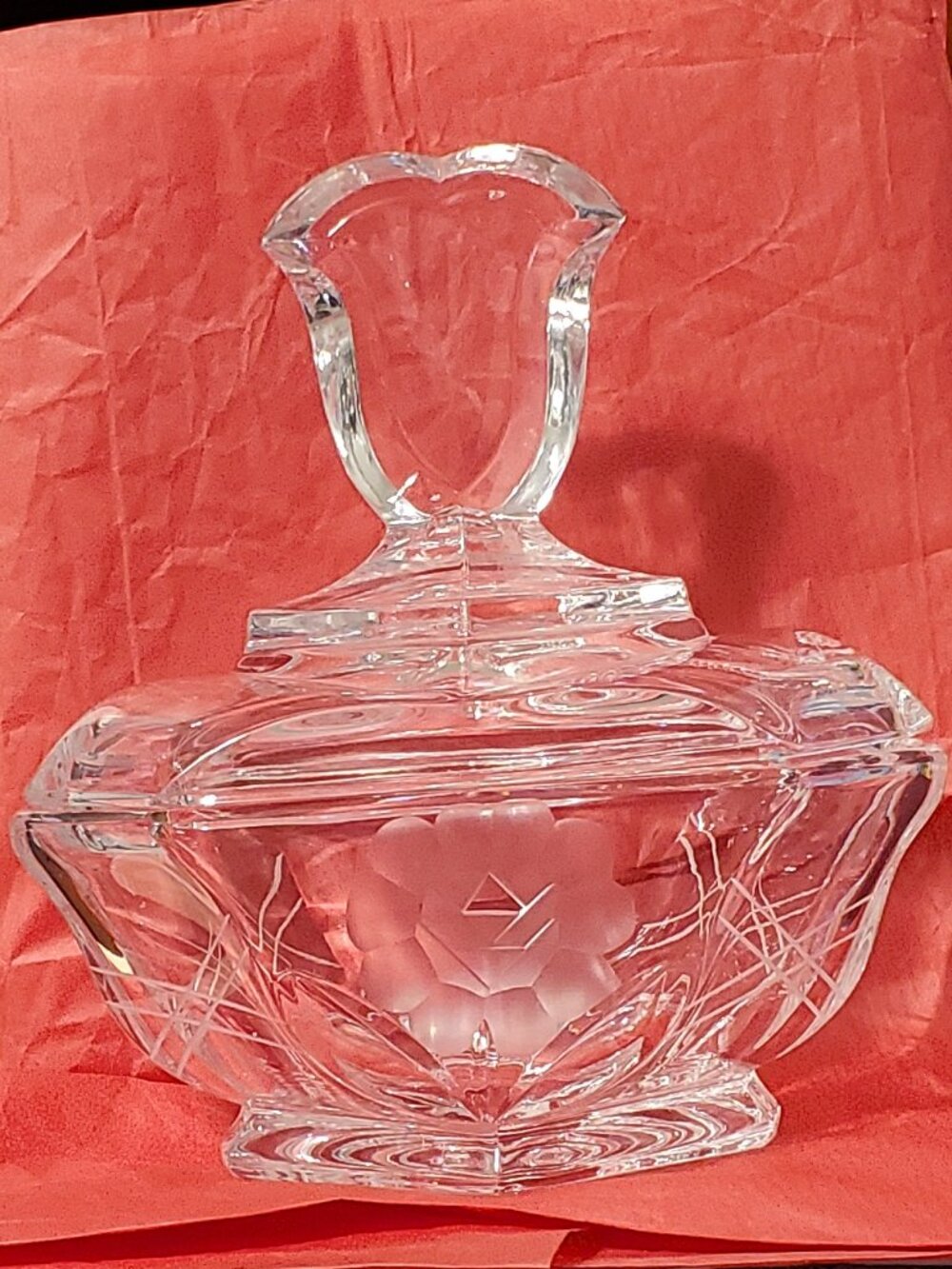 Vintage Imperlux hand-cut etched lead crystal Trinket box (West Germany) EUC!